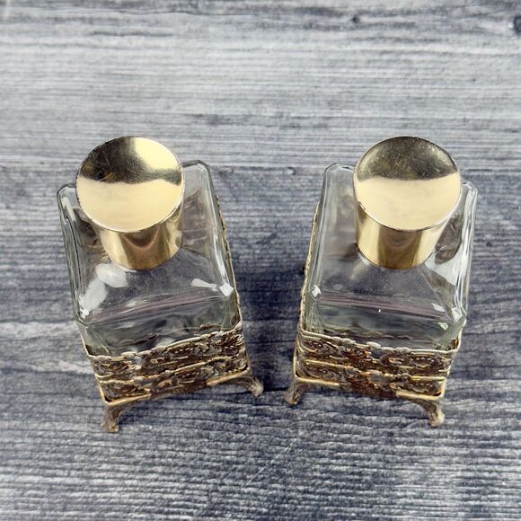 Vintage Perfume‎ Holder Jars Metal Bottles 2pc - Picture 8 of 10